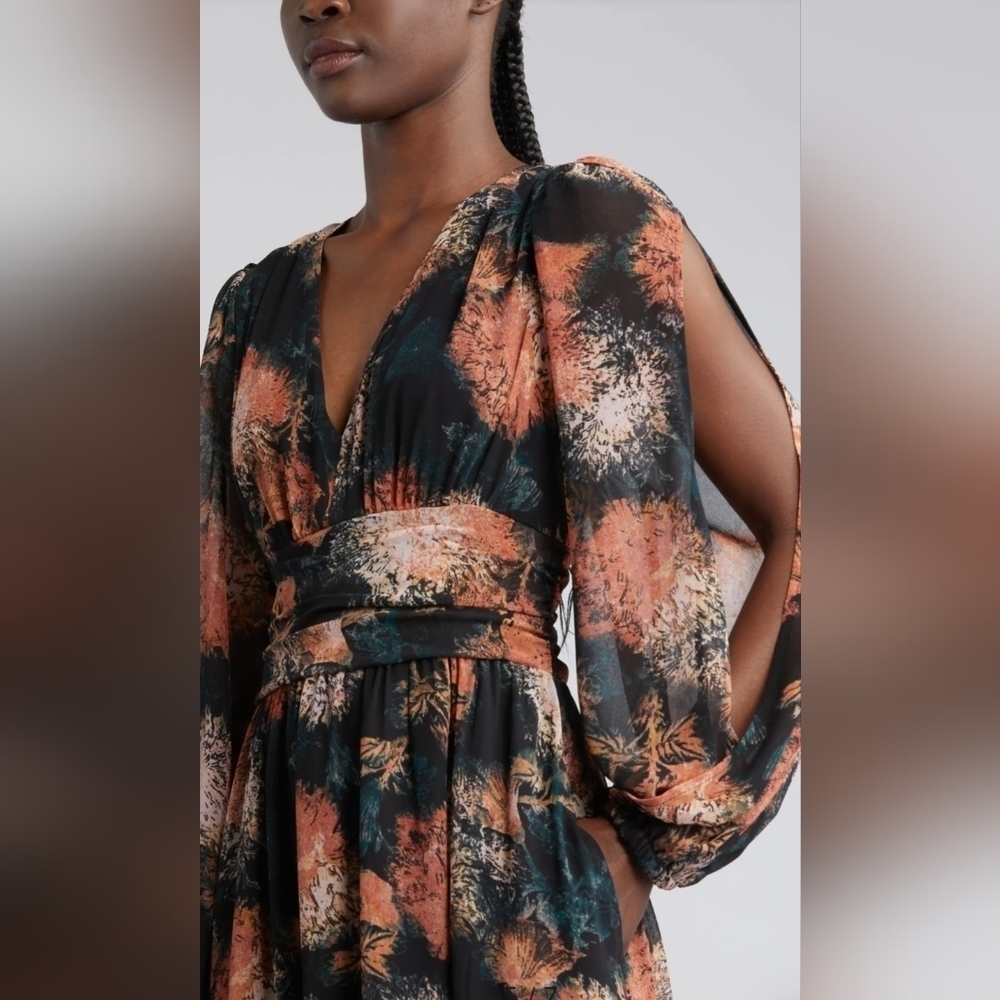 Chelsea28 Floral Split Long Sleeve Tiered Maxi Dress Size XXS - Picture 3 of 16